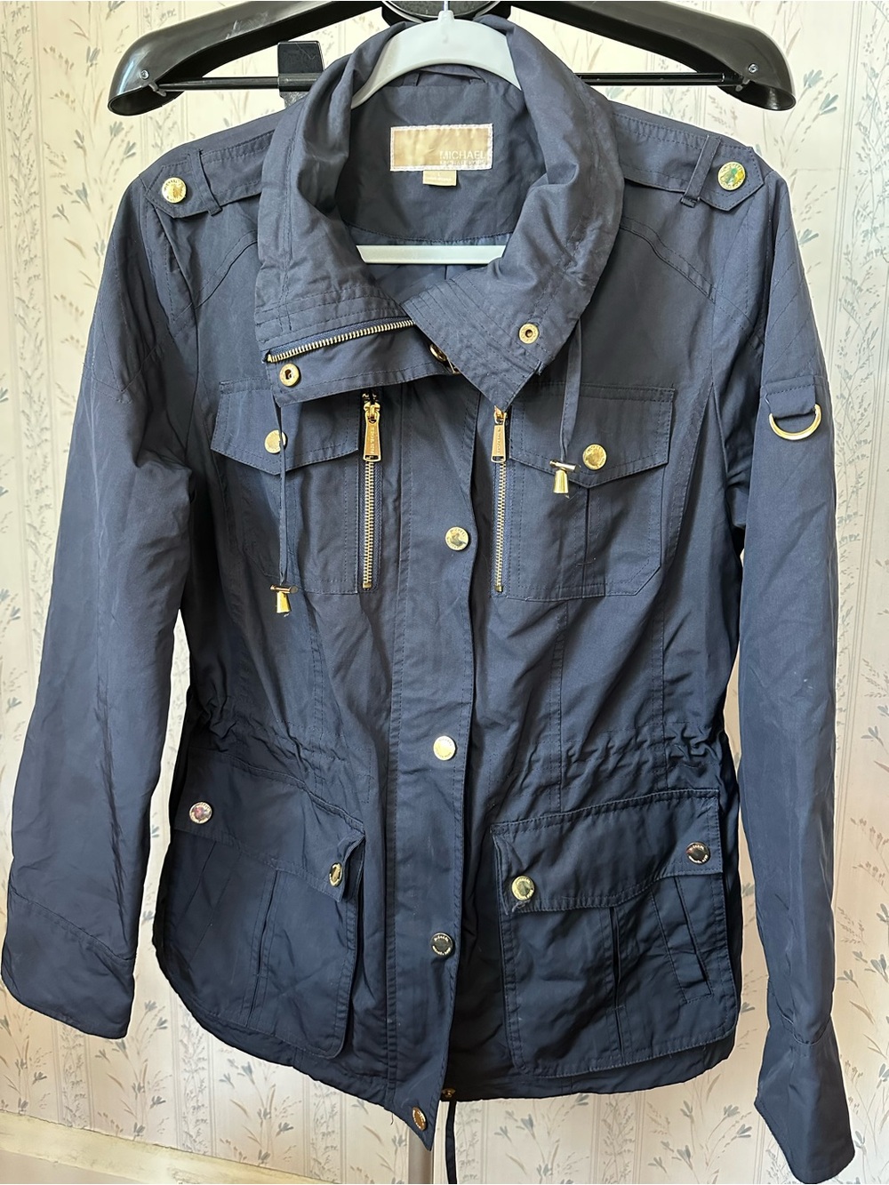 Michael Kors Navy Utility Jacket with Gold-Tone Hardware